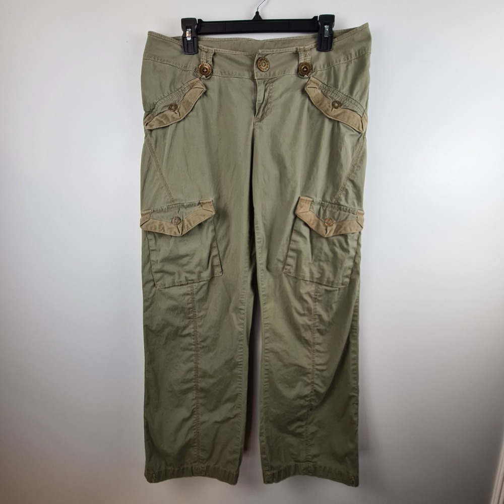 DKNY Active Womens 13 Cargo Pants Olive Green Y2K Utility Multi Pocket Cotton